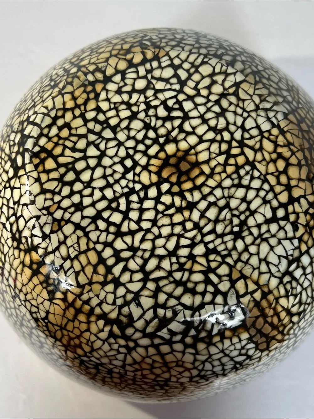 Bamboo Lacquerware Bowl Eggshell Mosaic Black Tan Handled Decorative Bowl 11”